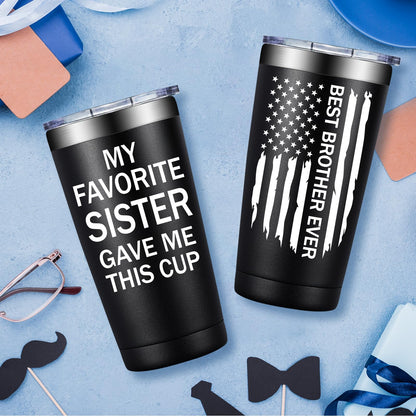 SpenMeta Brother Gifts from Sister - Funny Fathers Day Christmas Birthday Gifts for Brothers Adult - Best Brother Ever Gift - 20oz My Favorite Sister Gave Me This Cup