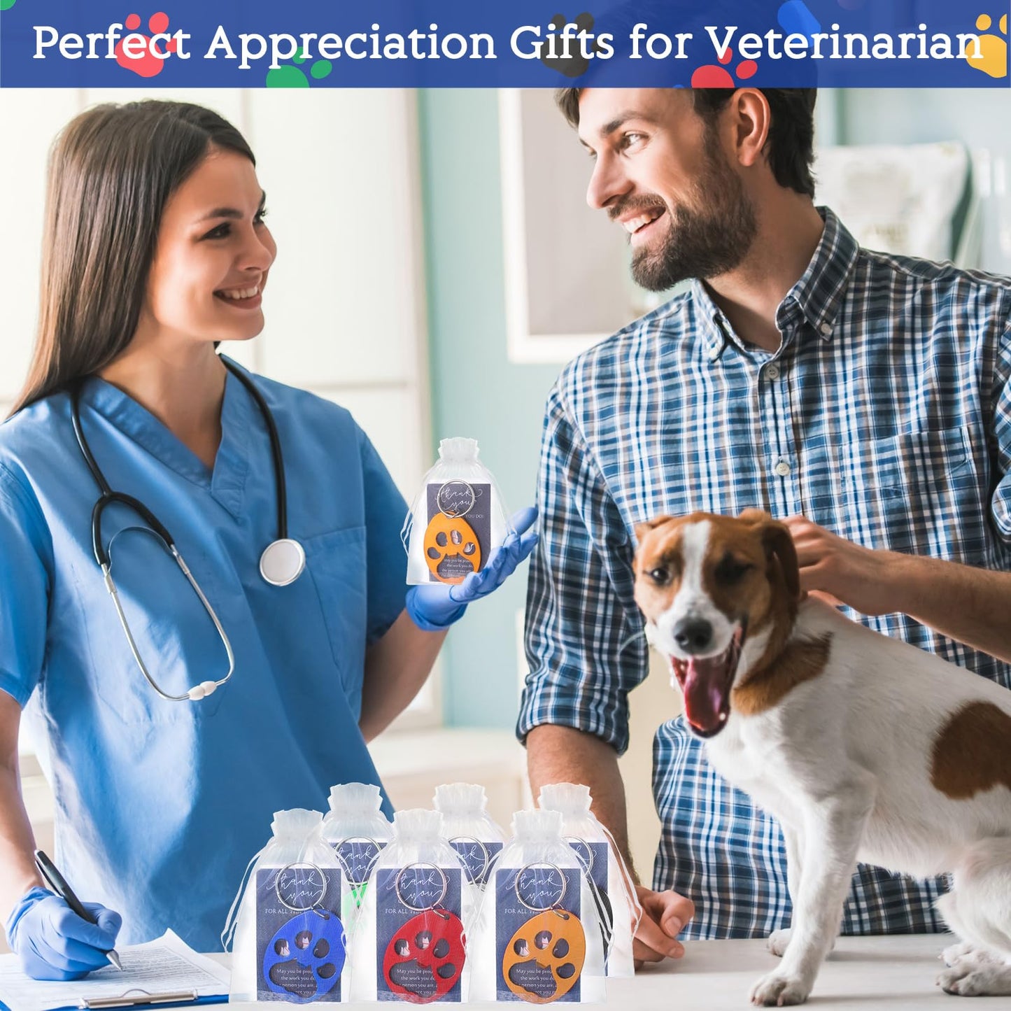 Reallnaive 12 Sets Veterinary Gifts Bulk Paw Print Bottle Opener Keychain Beer Opener Tool Thank You Gift for Women Veterinarian