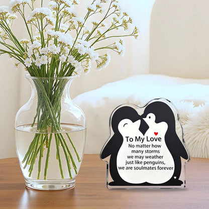 To My Love Romantic Gifts for Him/Her,Penguin Acrylic Engraved Plaque Sign Home Bedroom Kitchen Office Desk Shelf Decor 4*4*0.6Inch for Valentine's Day Anniversary Wedding Christmas Birthday Gifts