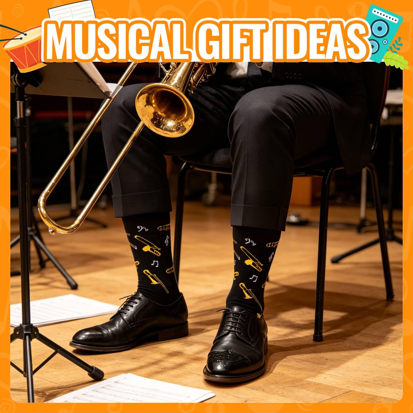 HAPPYPOP Music Gifts for Men Women - Trombone & Bass Gifts, Piano Guitar Socks