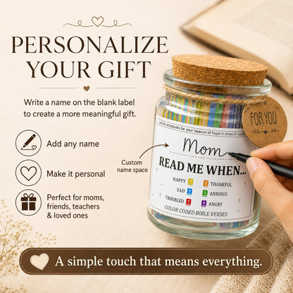 Bible Verse Jar with 108 Scripture Stickers, Graduation Gifts, Fathers Day Gift, Birthday, Christian Gifts for Women, Teacher Appreciation Gift, Personalized Name Label