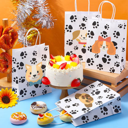 Blulu 50 Pcs Dog Gift Bags 6.3 x 3.1 x 8.6 Inch Paw Dog Treat Goodie Bag with Paper Twist Handles for Puppy Pet Party Favors Paw Print Party Supplies(Black)
