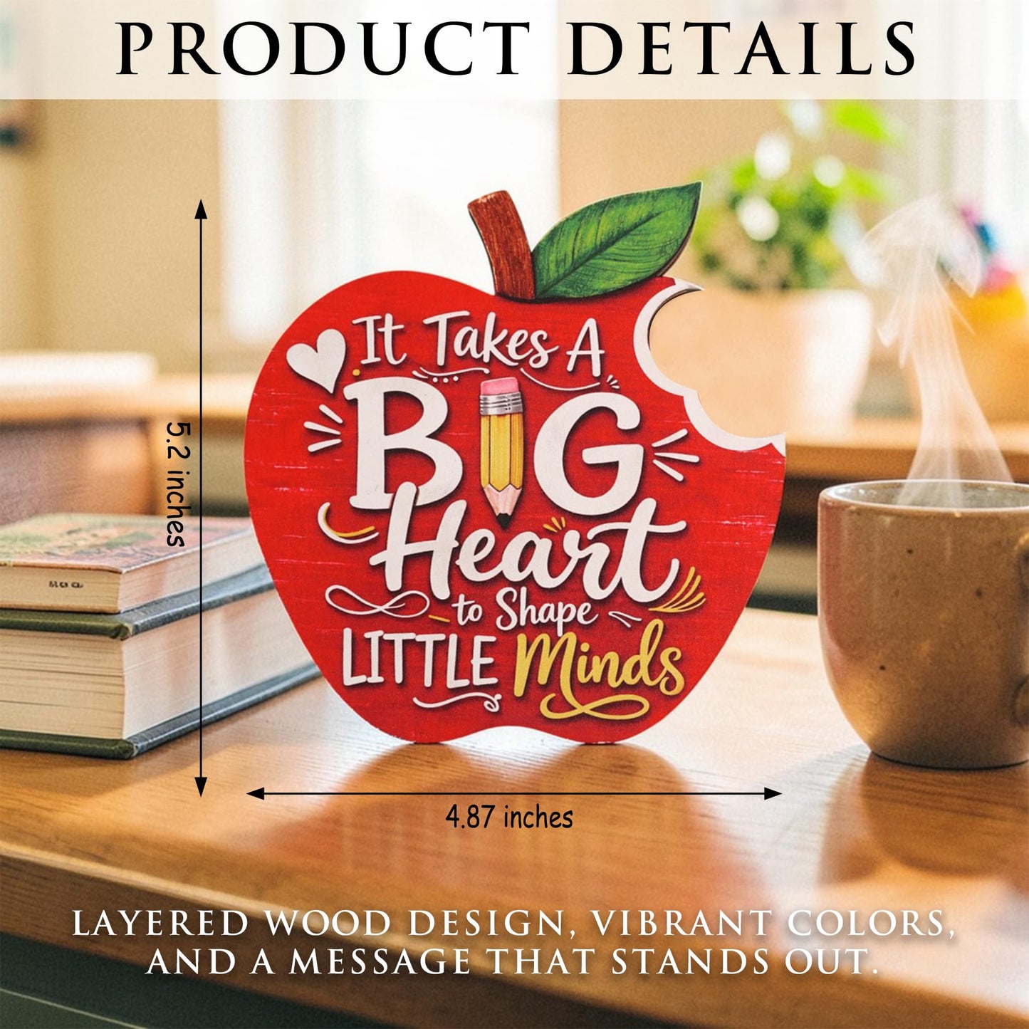 It Takes a Big Heart Apple Gifts Card Holder 5.72 x 4.87 Inches for Teacher Appreciation, Thank You Teacher Gift, Teacher Gift Card Holder, Kindergarten, Pre K Teachers, Teacher Appreciation Gifts