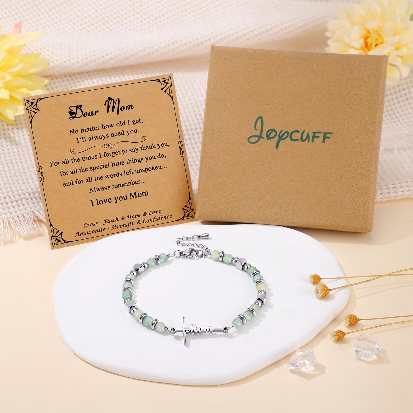 JoycuFF 𝗚𝗶𝗳𝘁𝘀 𝗳𝗼𝗿 𝗪𝗼𝗺𝗲𝗻 𝗙𝗮𝗶𝘁𝗵 𝗖𝗿𝗼𝘀𝘀 𝗕𝗿𝗮𝗰𝗲𝗹𝗲𝘁 Graduation Christmas Valentines Mothers Day Birthday Gifts for Women Her, Meaningful Amazonite Cross Bracelets for Women