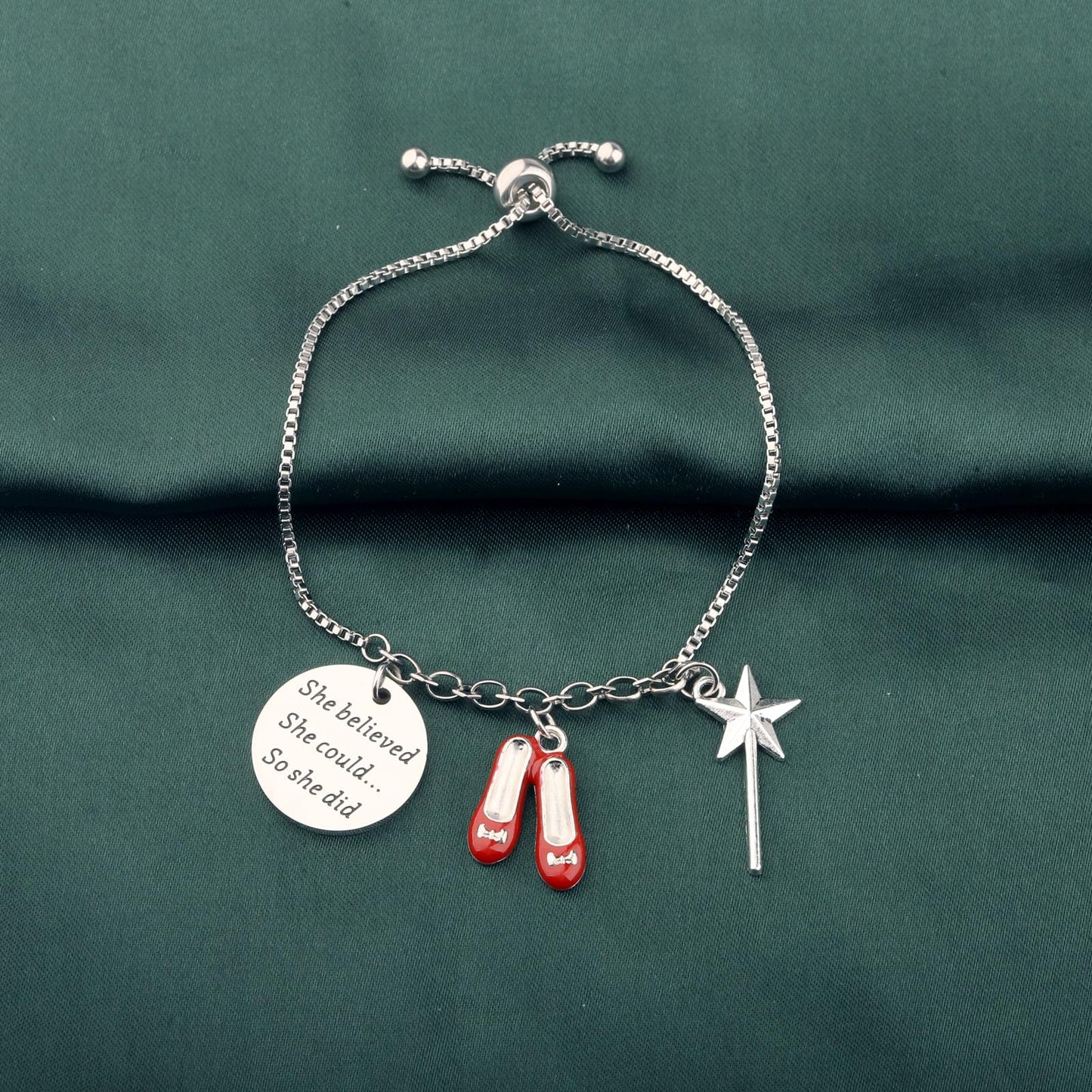 PLITI Dorothy Gift Dorothy Ruby Gift She Believed She Could So She Did Ruby Slippers Bracelet For Fantasy Movie Fan