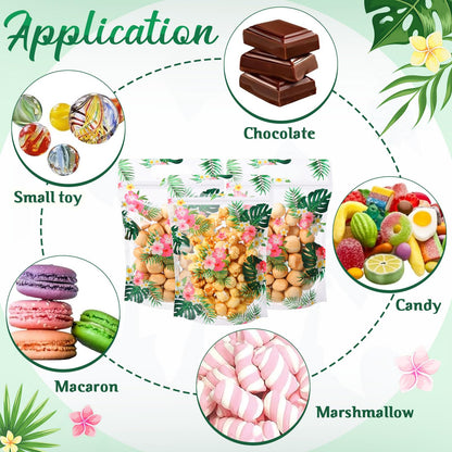 Teenyyou 60 Pcs Hawaiian Luau Party Gift Bags Summer Tropical Palm Leaves Hibiscus Sealing Bags for Candy Treat Goodie Cookie Gift Wrapping Hawaii Aloha Themed Party Favors Supplies