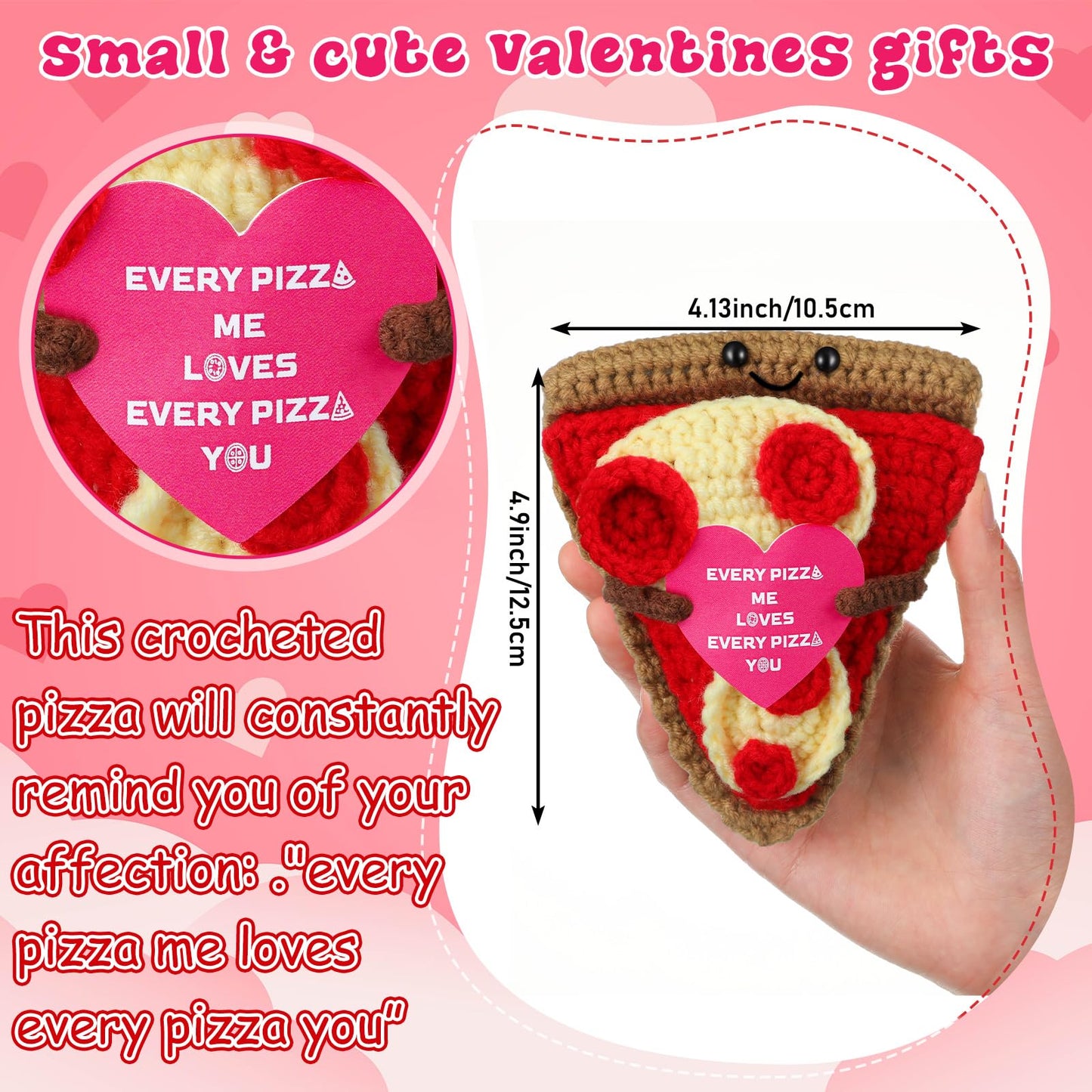 RoundFunny Funny Positive Gifts Pizza Handmade Crochet Doll with Card, Cute Knitted Holiday Pizza I Love You Gifts for Birthday Anniversary Graduation Home Party Decor