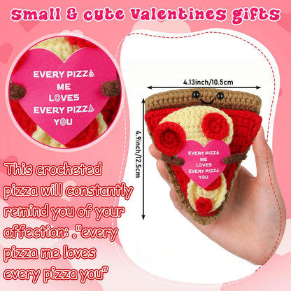 RoundFunny Funny Positive Gifts Pizza Handmade Crochet Doll with Card, Cute Knitted Holiday Pizza I Love You Gifts for Birthday Anniversary Graduation Home Party Decor