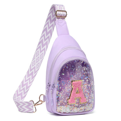 I IHAYNER Clear Initial Sling Bag for Gilrs Crossbody Bag Waist Pack Personalized Gifts for 4 5 6 7 8 9 10 11 12 13 Year Old Girls Purse for Birthday Mothers Day Gifts for Daughter Sister （Purple-A）
