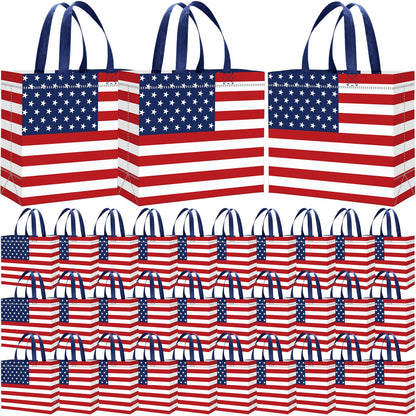 Abbylike 30 Pcs American Flag Gift Bag Large 4th of July Patriotic Shopping Bag with Stars and Stripes Reusable Non Woven Tote for Independence Day Birthday Party Supplies, 12.2 x 11.02 x 4.72 Inches