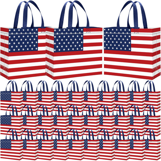 Abbylike 30 Pcs American Flag Gift Bag Large 4th of July Patriotic Shopping Bag with Stars and Stripes Reusable Non Woven Tote for Independence Day Birthday Party Supplies, 12.2 x 11.02 x 4.72 Inches