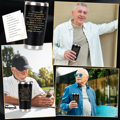 Retirement Gifts for Men 2026, 20 Oz Retired Tumbler Cup with Lid & Straw, Best Retirement Gift Set Stainless Steel Cup with Keychain & Card for Men Him Husband Teachers Boss Doctors Coworkers, Black