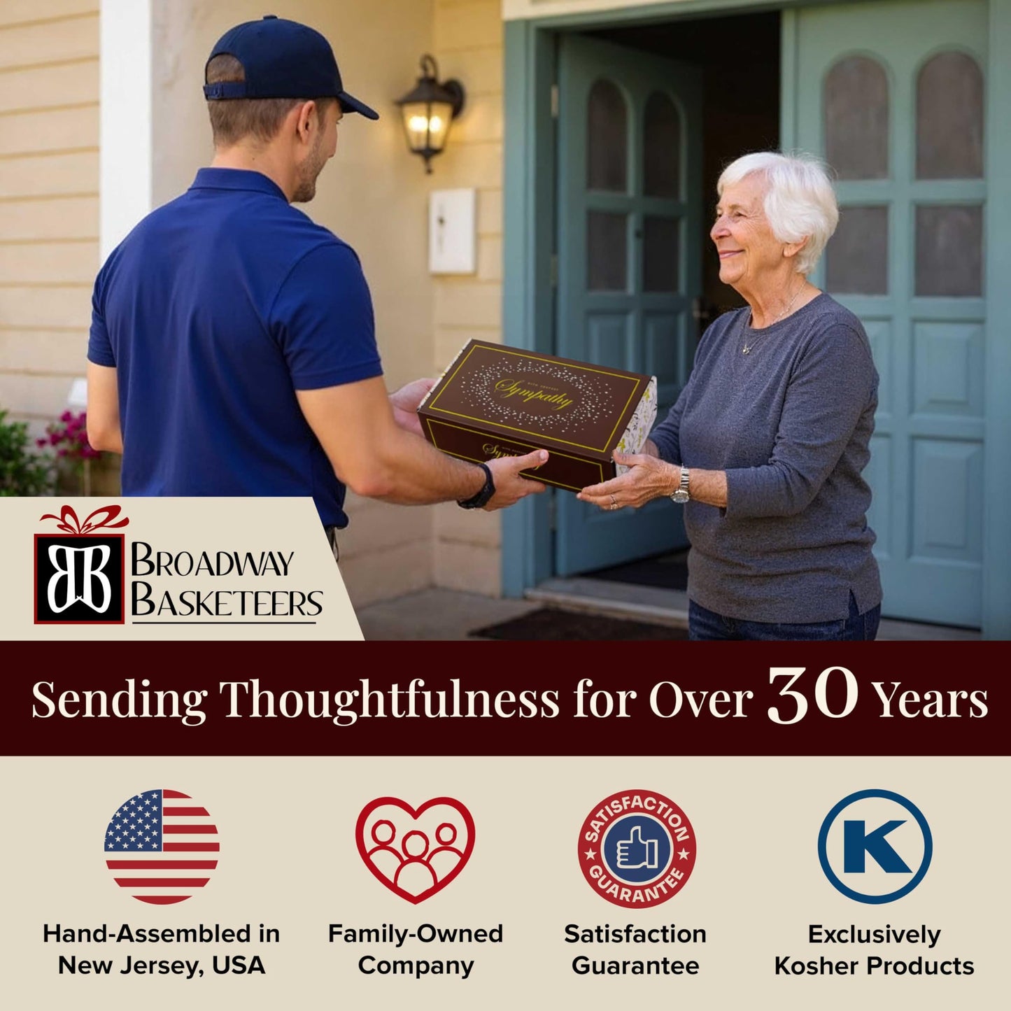 Broadway Basketeers Sympathy Gift Basket – Deluxe Gourmet Delight Condolence & Bereavement Care Package with Kosher Snacks – Thoughtful Gift for Loss of loved one, Funeral, Memorial, Shiva