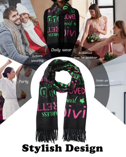 A-ka Sorority Gifts for Women - Black Pink Green Scarf Shawl Blanket with Tassel, Sorority Stuff Paraphernalia Party Favor 81 * 31 Inches