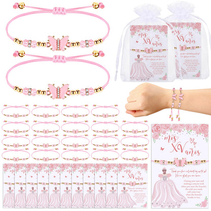 Wenqik 25 Sets Quinceañera Party Favors for Guests – Butterfly Wish Bracelet Set, Sweet 15 Birthday Keepsake Gifts for Girls