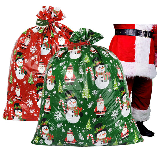 2 Pcs Large Christmas Gift Bags 44" X 36", Oversized Xmas Gift Sack with Tag & Tie, Jumbo Giant Plastic Santa Bag for Wrapping Huge Presents Christmas, Birthday, Party, Baby Shower