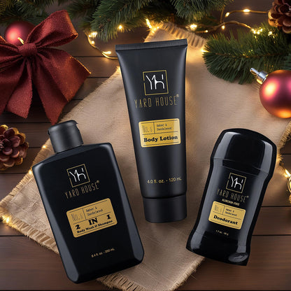 Yard House Mens Bath Body Gift Set, Sandalwood Amber, 4-Pcs Grooming Kit with Body Wash, Body Lotion, Deodorant, Travel Toolbox Case - Fathers Day Gifts For Father, Birthday Christmas Gift Ideas