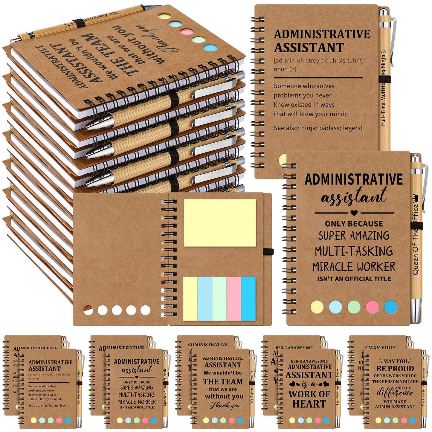 Eaasty 40 Pcs/ 20 Set Administrative Assistant Appreciation Gift Bulk Administrative Professional Day Notebook with Sticky Note Ballpoint Pen Thank You Gift for Women Secretary Employee Coworkers
