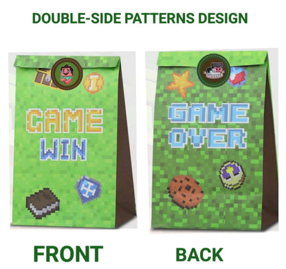 24 PCS Pixel Miner Party Favor Bags Pixel Themed Treat Goodie Bags for Birthday Party Supplies, Boys and Girls Pixelated Video Game Gift Candy Goody Bags for Mine Party or Birthday Party Decorations