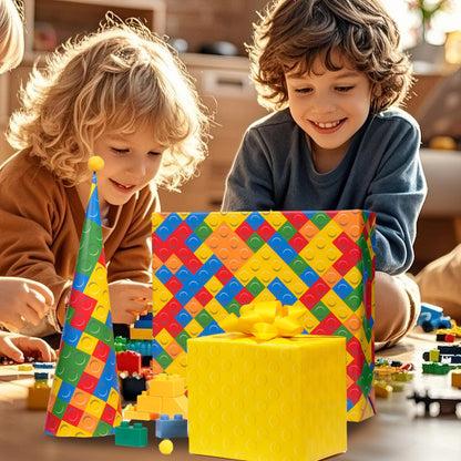 BIOBROWN Reversible Building Blocks Wrapping Paper for Boys Girls - 17 Inch X 33 Ft - Colorful Building Bricks Design Gift Wrap Paper for Kids Birthday Party Toy Lovers