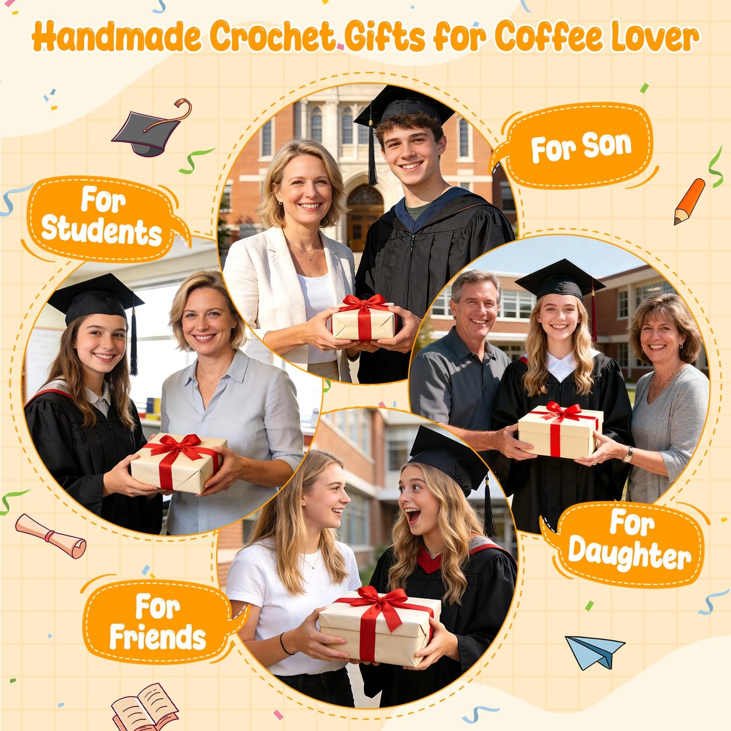 2026 Graduation Gifts for Her Him Funny Graduation Party Decorations Home Desk Decor Handmade Positive Crochet Coffee Mug - One Degree Hotter College High School University Grad Academy Masters Gifts