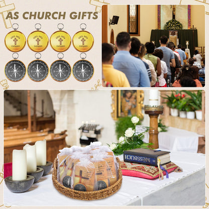 Relaxweex 24 Set Mini Christian Compass Christian Gift for Men Compass with Cards and White Drawstring Organza Bag Bible Scripture Cards Religious Gifts for Men Graduation Gift Wedding