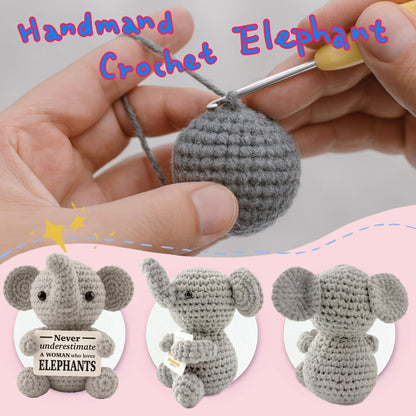 Elephants Gifts for Women, Emotional Support Animal for Mom Sister, Inspirational Friendship Crochet Gifts for Coworkers Friends Christmas Funny Positive Stocking Stuffers Secret Santa