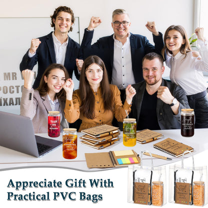 60 Pcs Employee Appreciation Gifts Bulk Never Forget Notebook Gift Bag Glass Cup Makeup Bag Bamboo Pen for Graduation Teacher Father Day Office Staff
