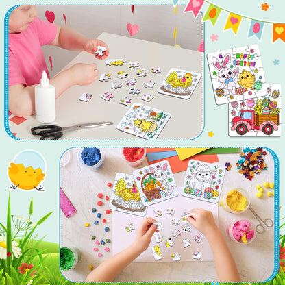 Realspring 24 Pack Color Your Own Jigsaw Puzzles for Kids Coloring Puzzles DIY Paper Jigsaw Bulk Party Favors Gifts Exchange Classroom Activities Home Educational Game Toy (Bunny)