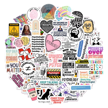 BulbaCraft Psychology Stickers (100Pcs), Funny Vinyl Decals for Laptop, Therapy Gifts, Psychologist Stickers for Women & Men, Waterproof, Reusable