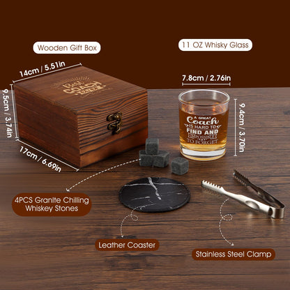 Whiskey Glass Gifts for Coaches, Best Coach Gift for Men, Thank You Gifts for Coaches with 12oz Whiskey Glasses, Stones, Coaster, Wooden Box for Baseball, Softball, Soccer, Basketball Coach