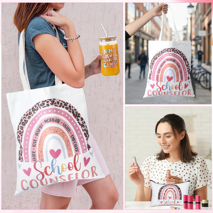 Remerry 10 Pcs School Counselor Appreciation Gifts End of School Year Teacher Gifts Set for Women Include Tote Bag Cosmetic Bag Glass Cup Card Bracelet Socks Notebook Pen for Educator