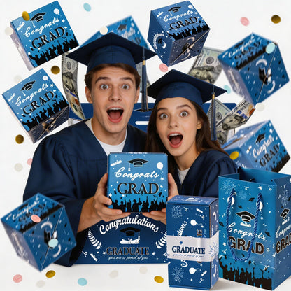Graduation 2026 Money Explosion Gift Box Kit - Pop up Surprise Money Box with Confett, Graduation Money Holder Gift Card Box, Cash Gift Idea for Her, DIY Exploding Gift Box Party Supply (Blue 10boxes)
