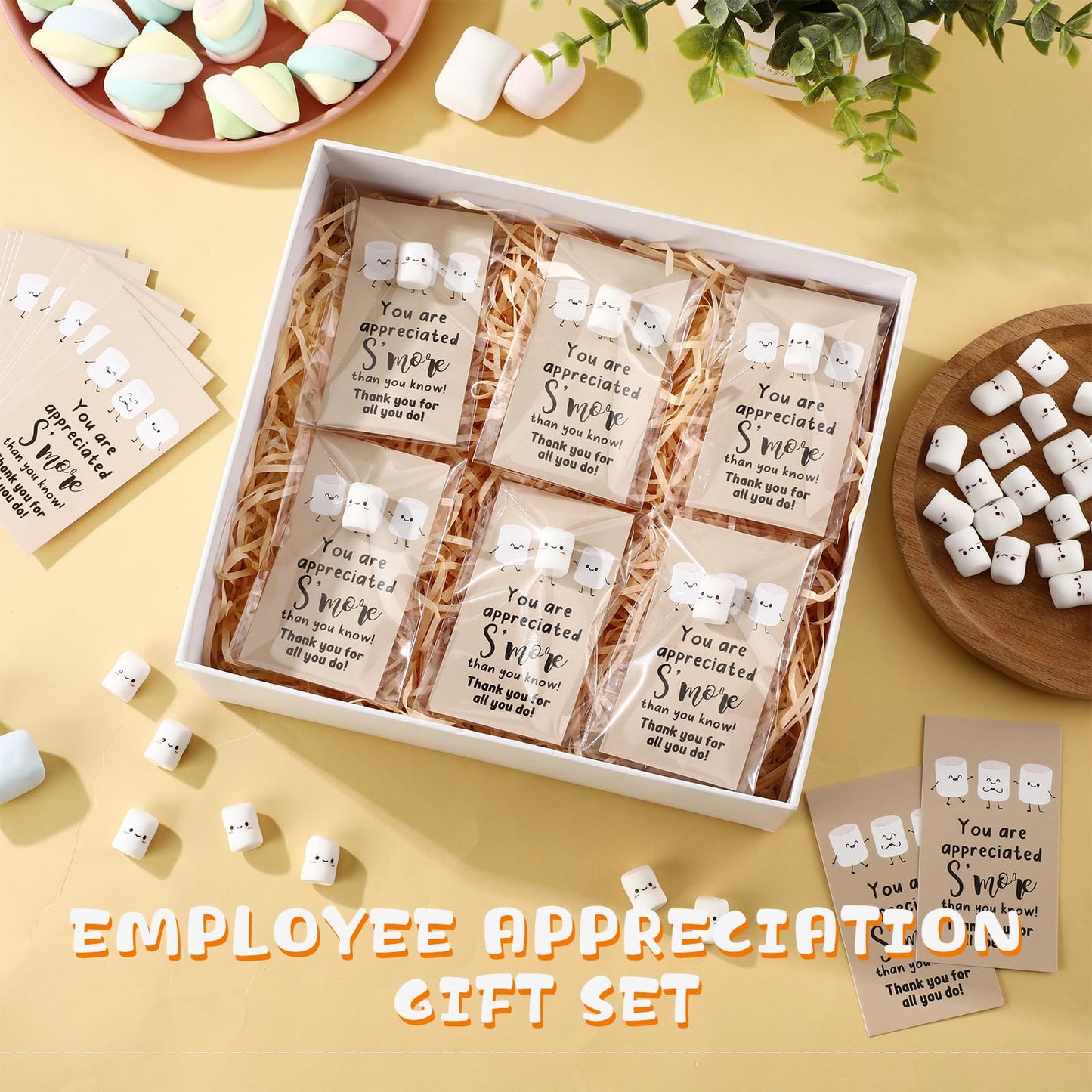 CroBlissful 30 Sets Inspirational Small Gifts Bulk Funny Cute Small Resin Marshmallow Smores with Thank You Card Appreciation Gifts for Office Teacher Coworker Staff Nurse Stress Fidget Toy