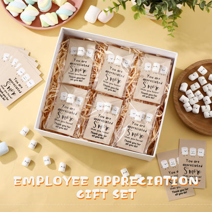 CroBlissful 30 Sets Inspirational Small Gifts Bulk Funny Cute Small Resin Marshmallow Smores with Thank You Card Appreciation Gifts for Office Teacher Coworker Staff Nurse Stress Fidget Toy