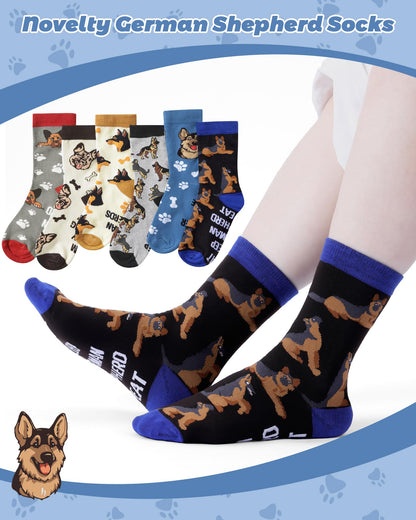 Cuffbow 6 Pairs German Australian Shepherd Socks for Men Funny Cotton Dog Crew Socks Shepherd Dog Lovers Gifts