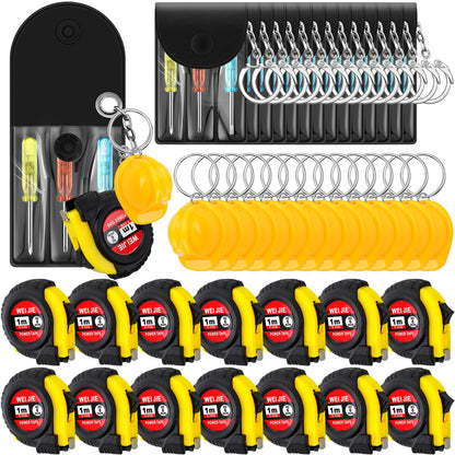 Jutom 45 Pcs Mini Construction Helmet Keychains Tape Screwdrivers Tool Adult Men Gifts Bulk for Easter Egg Stuffers Father's Day Construction Party Favors Gifts