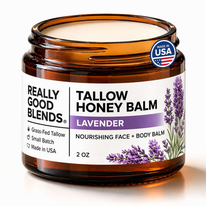 Really Good Blends - Tallow Honey Balm, Organic Body Butter, Grass-Fed Beef Tallow for Skin, Soothing All-Natural Moisturizer for Body and Face | Made in USA - 2 oz (Lavender)