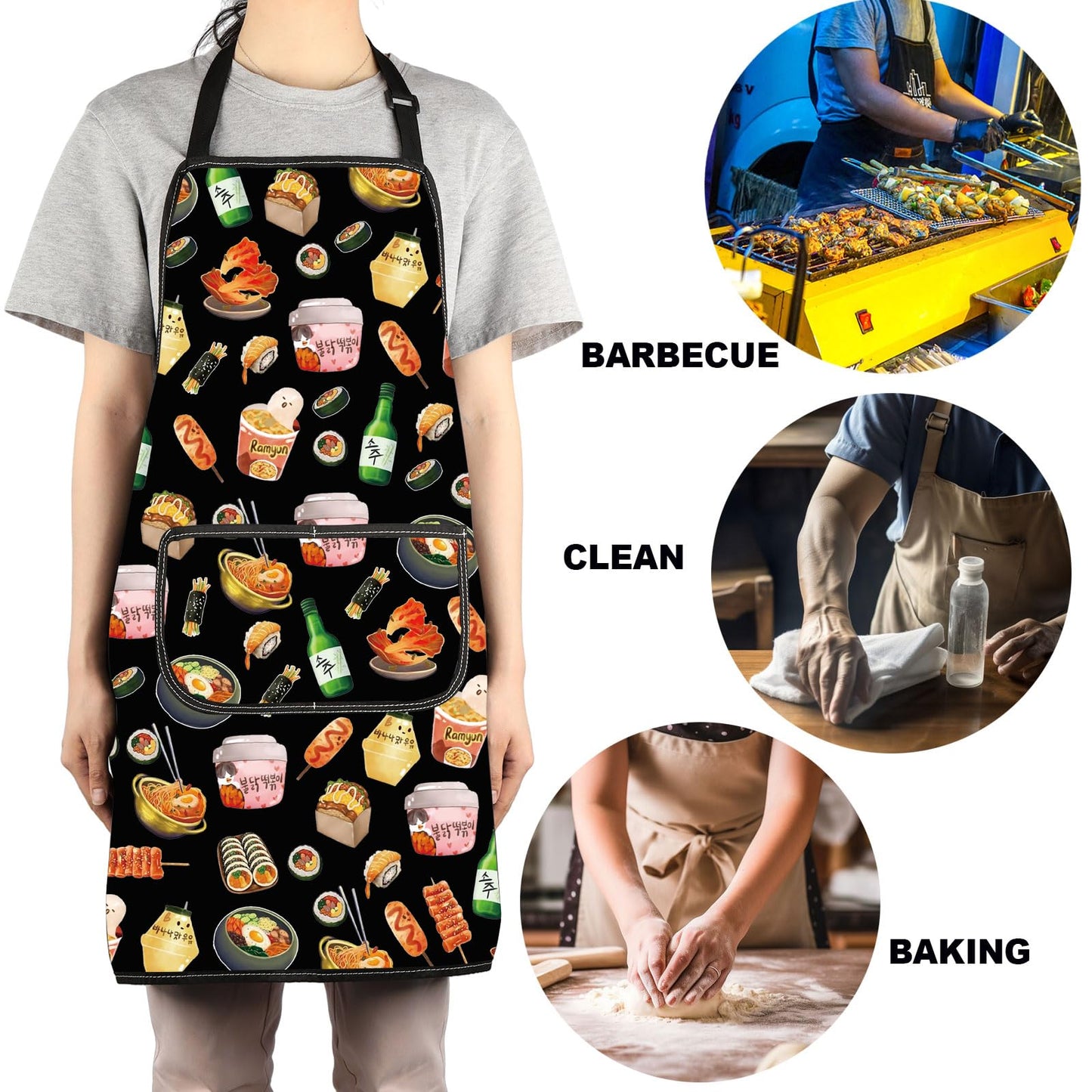 G2TUP Korean Kitchen Apron Korean Food Gifts Korean Ramen Apron Kimchi Lover Gifts Korea Seoul Apron