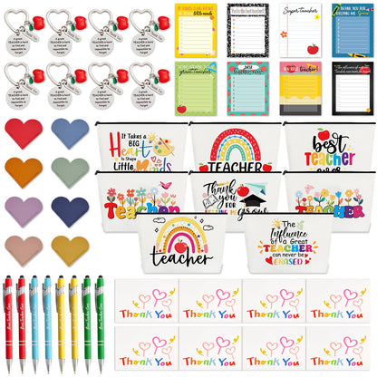 48Pcs Teacher Appreciation Gifts Bulk for Women with Sticky Notes Bookmark Key Chain Makeup Bags Pens Thank You Card Motivational Teacher Gifts Set for Teachers School Graduation Office Supplies