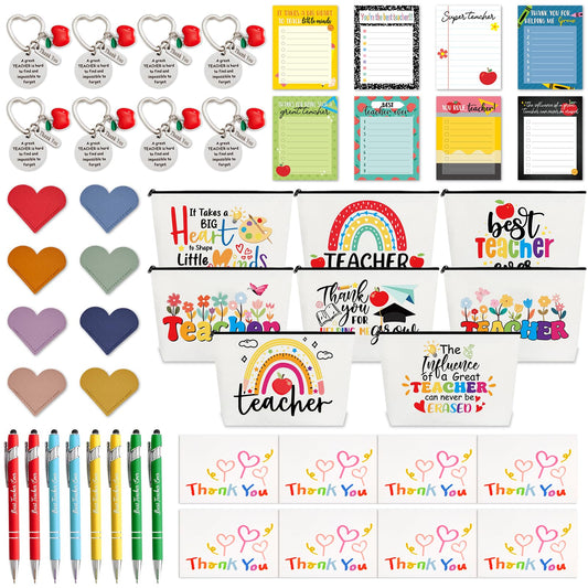 48Pcs Teacher Appreciation Gifts Bulk for Women with Sticky Notes Bookmark Key Chain Makeup Bags Pens Thank You Card Motivational Teacher Gifts Set for Teachers School Graduation Office Supplies