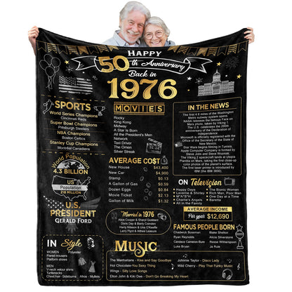 50th Anniversary Wedding Blanket Gifts Gift for 50th Wedding Anniversary Golden 50 Years of Marriage Gifts for Couple Wife Husband Dad Mom Parents Back in 1976 Blanket 60Lx50W