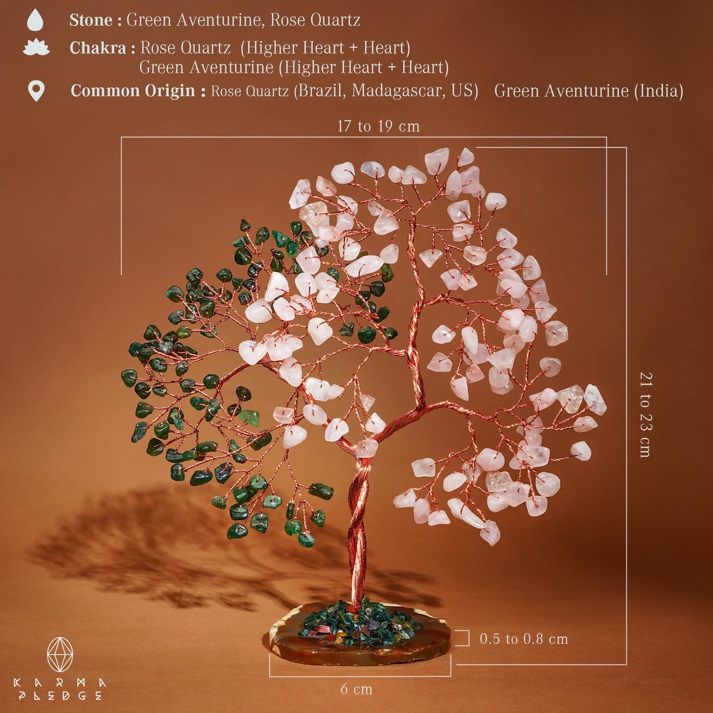 Handmade Healing Crystal Tree of Life Green Aventurine & Rose Quartz Chakra Tree for Money, Good Luck, Feng Shui Home Decor, Living Room Office Deocration, Unique Birthday Gifts for Women, Men, Mom