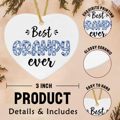 Chinoiserie Grampy Gifts Heart Ceramic Christmas Ornaments, Best Grampy Ever Gifts, Grandpa Fathers Day Birthday Gift Hanging Ornaments for Christmas Tree, Grandpa Gift from Grandkids,3x3In