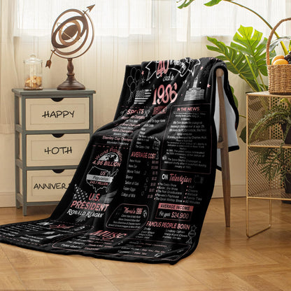 40th Anniversary Blanket Gifts Gift for 40th Wedding Anniversary Ruby Wedding Forty Years of Marriage Gifts for Couple Wife Husband Dad Mom Parents Back in 1986 Throw Blanket 60Lx50W Inch
