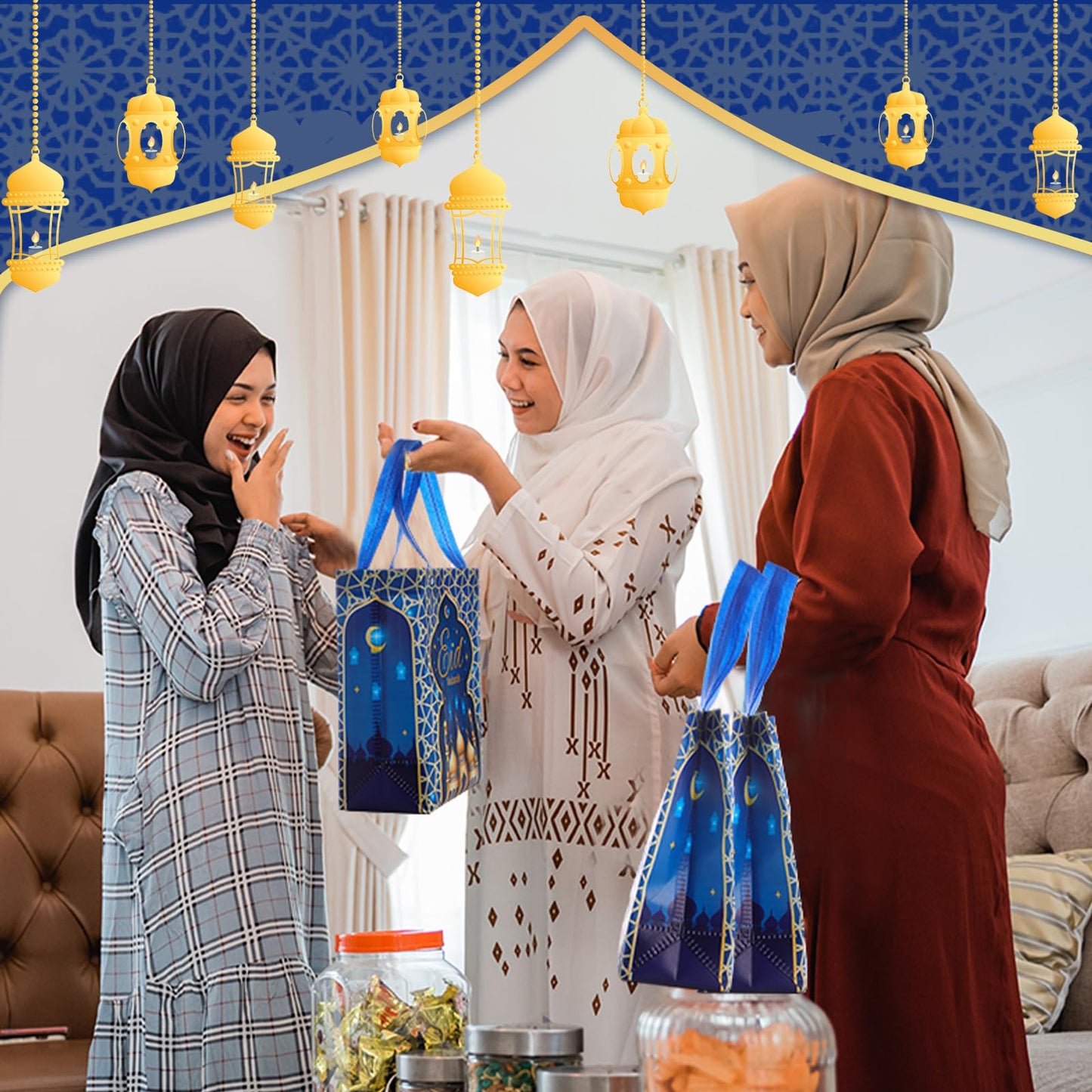 Eid Gift Bag with Handles Reusable Mubarak Treat Bag Non Woven Tote Bags for Ramadan Eid