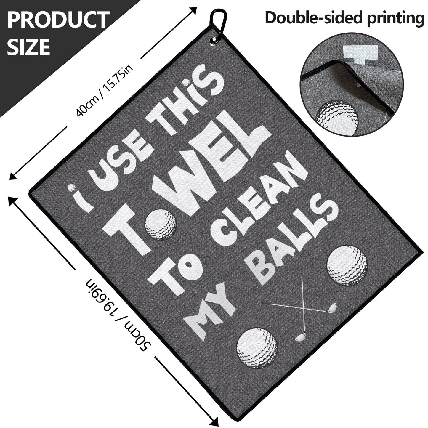 Funny Golf Towel, Funny Golf Gifts Golfers for Any Golf Fan, Golf Accessories for Men Dad Husband, Golf Stuff Inted Golf Towel with Clip - I USE This Towel to Clean My Balls(Gray