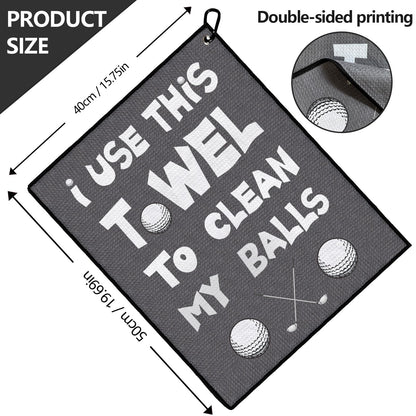 Funny Golf Towel, Funny Golf Gifts Golfers for Any Golf Fan, Golf Accessories for Men Dad Husband, Golf Stuff Inted Golf Towel with Clip - I USE This Towel to Clean My Balls(Gray
