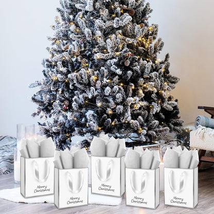 Yeaqee 50 Pack Metallic Gift Bags with Handle and Tissue Paper Gold Foil Thank You Bag for Graduation Wedding Groomsmen Bridal Baby Shower Gifts Holiday Party Favors 9x7x3.15'' (White Silver)