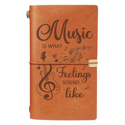 Music Lover Gifts for Women Men, Leather Journal Notebook with “Music Is What Feelings Sound Like” Quote, Refillable Leather Writing Journal for Musicians,Teacher, Songwriters